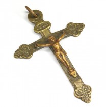 vechi crucifix "Notre-Dame de Lourdes" alama & bronz. cca `1900 Franta